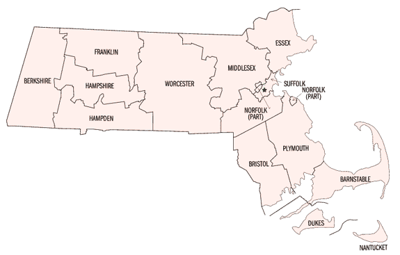 Map of Massachusetts Counties